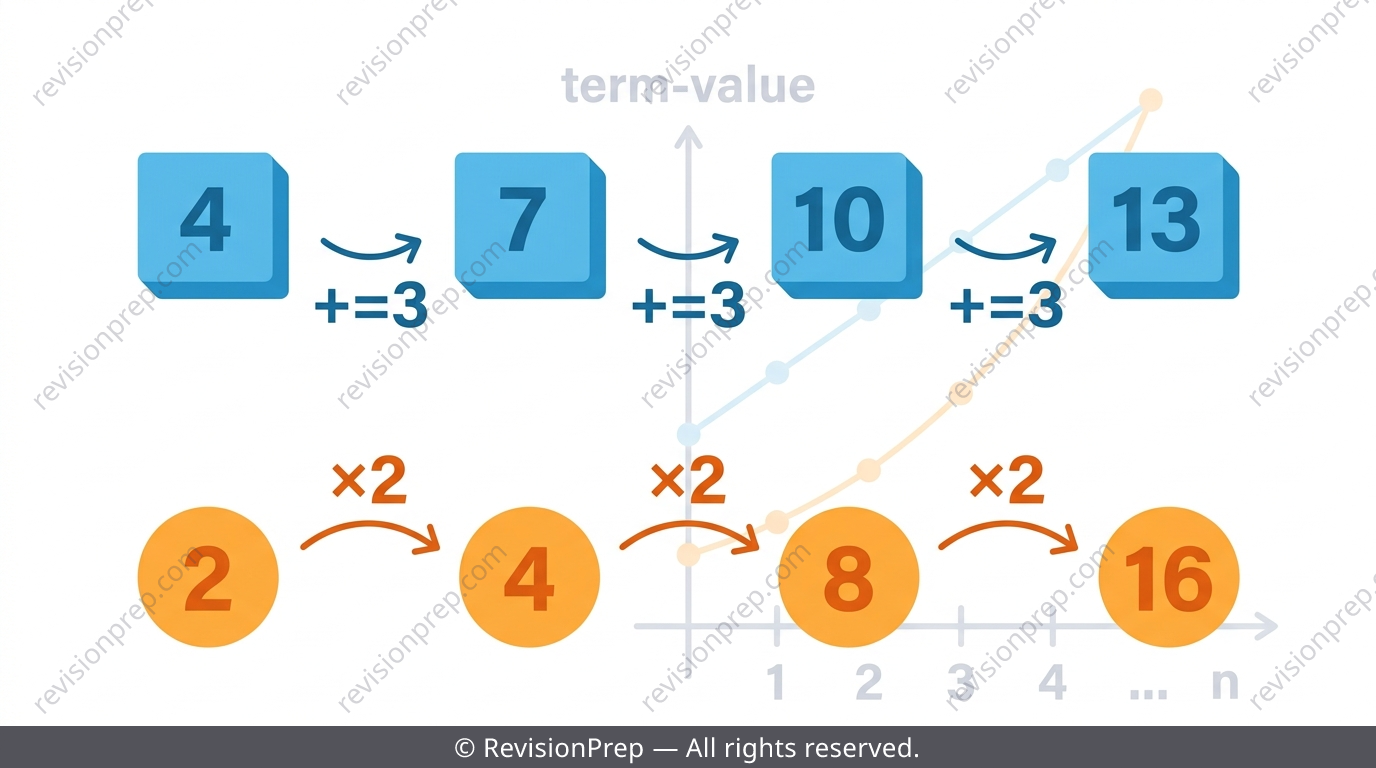 Number sequence blocks showing an arithmetic pattern increasing by a fixed amount