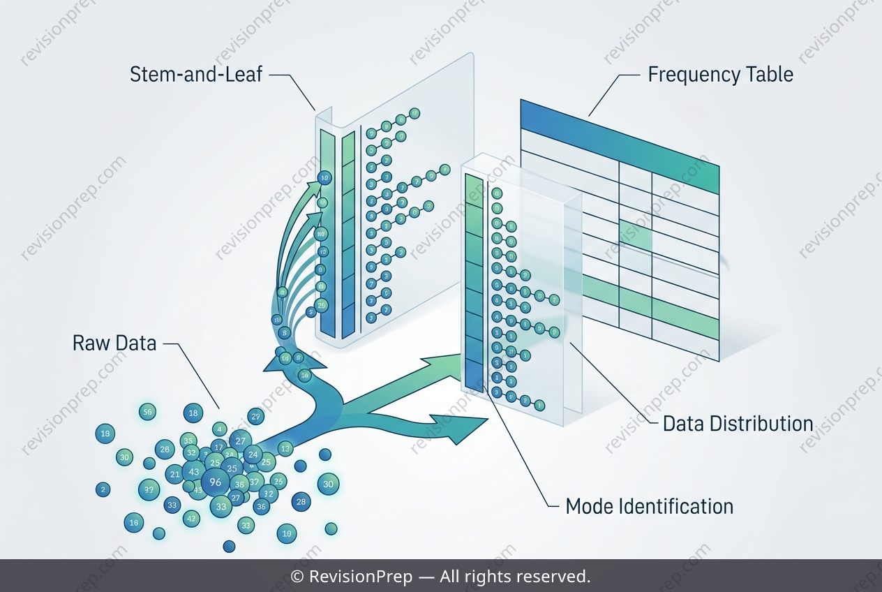 Maths: Stem-and-Leaf vs Frequency Tables: Finding Mode