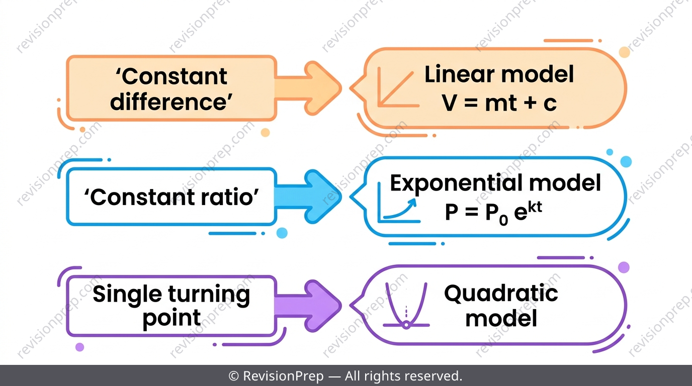 Table matching data patterns to linear, exponential and quadratic model types