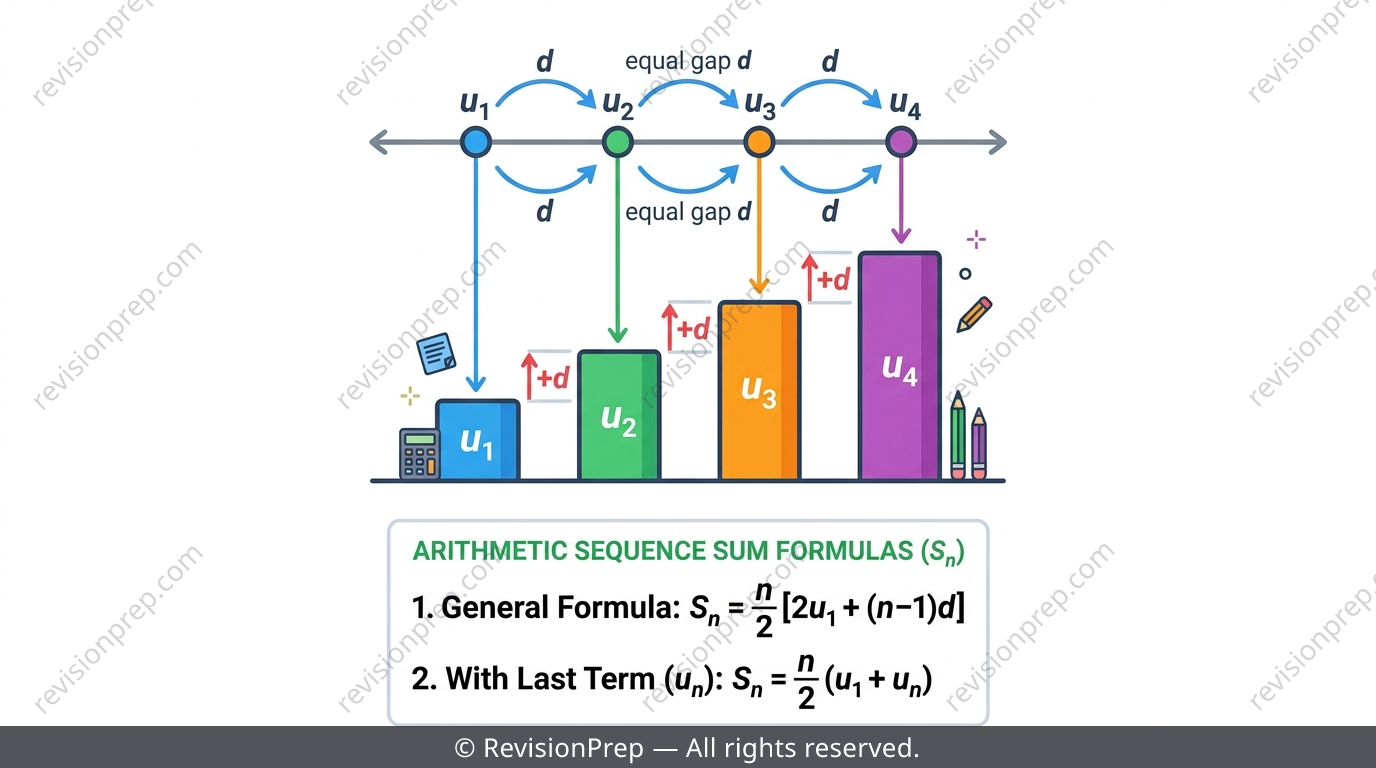 Arithmetic sequence number line with common difference labelled