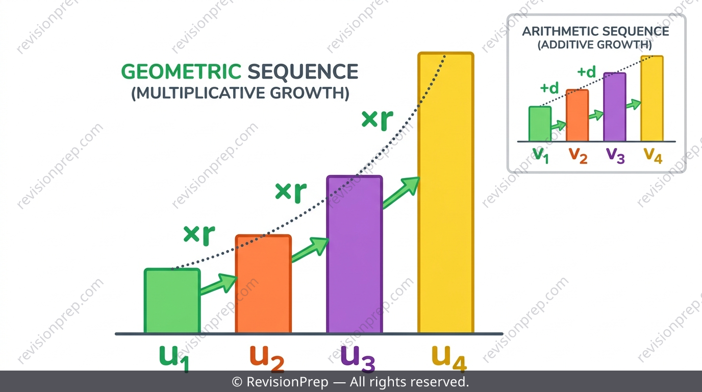 Geometric sequence growth diagram with common ratio labelled
