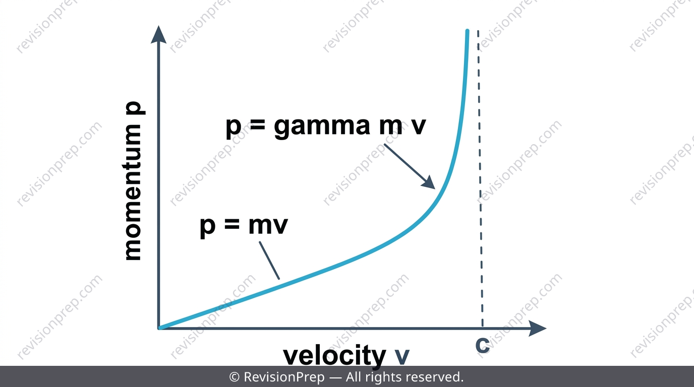 Graph of relativistic momentum against velocity approaching the speed of light
