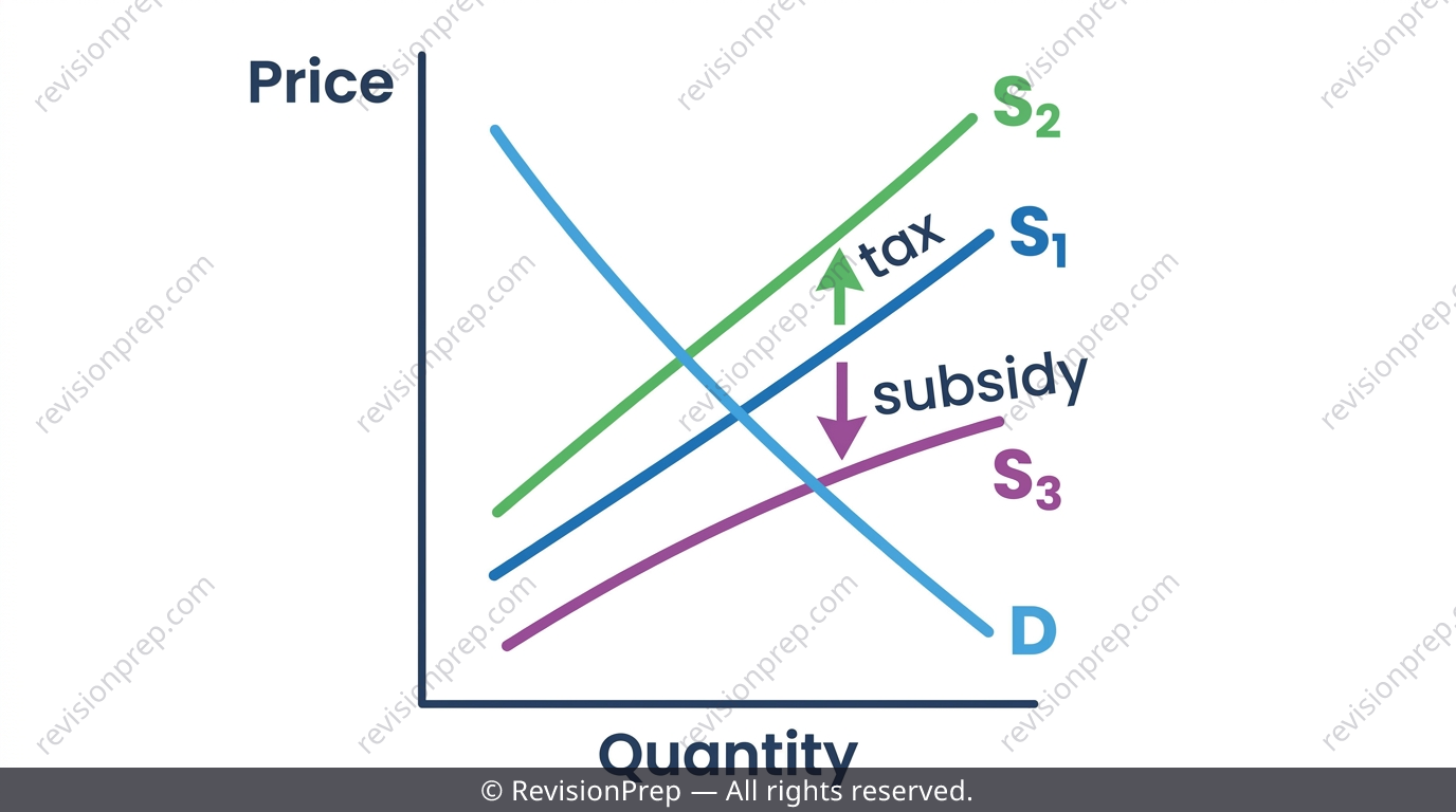 Supply curve shifting vertically after a per-unit tax or subsidy in IB Economics