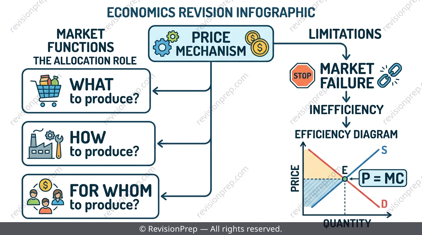 Diagram linking price mechanism, market failure and allocative efficiency in IB Economics
