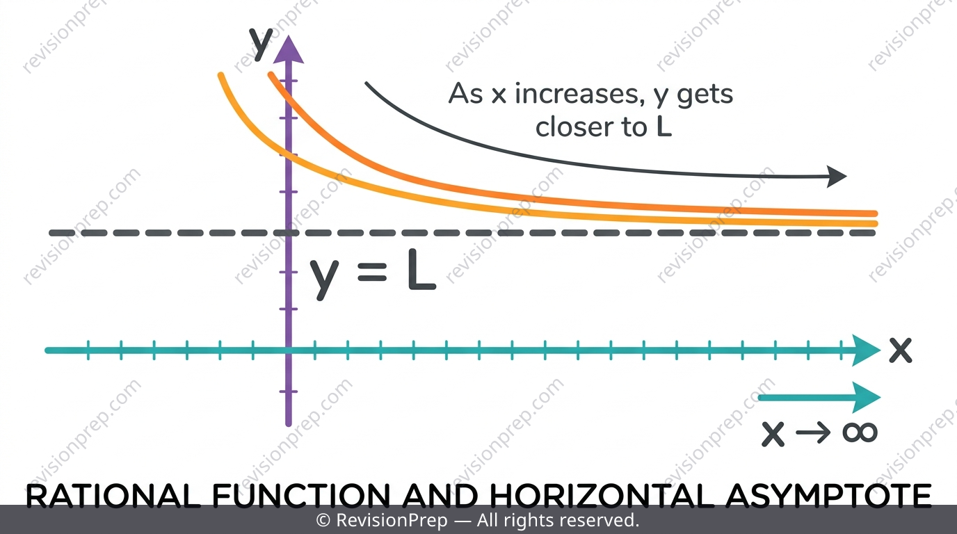 Graph of a rational function approaching a horizontal asymptote as x tends to infinity