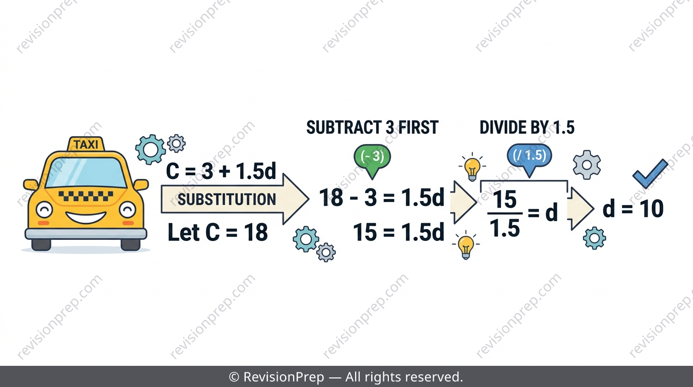 Taxi fare formula being rearranged to solve for distance