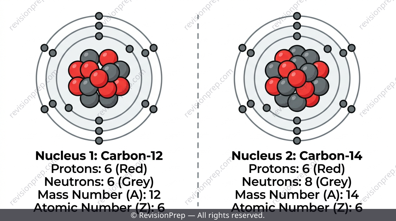 Diagram comparing two isotopes of the same element with different neutron numbers