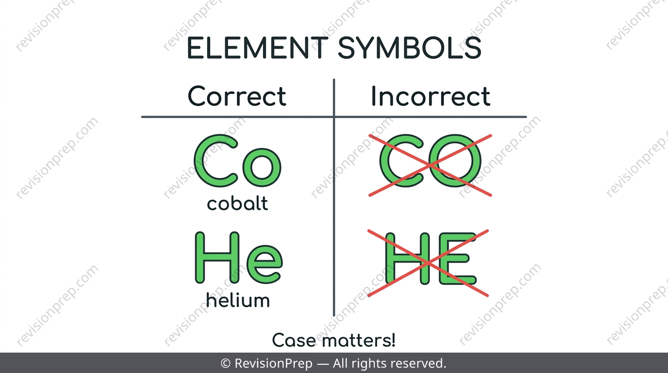 Comparison of correctly and incorrectly written chemical symbols