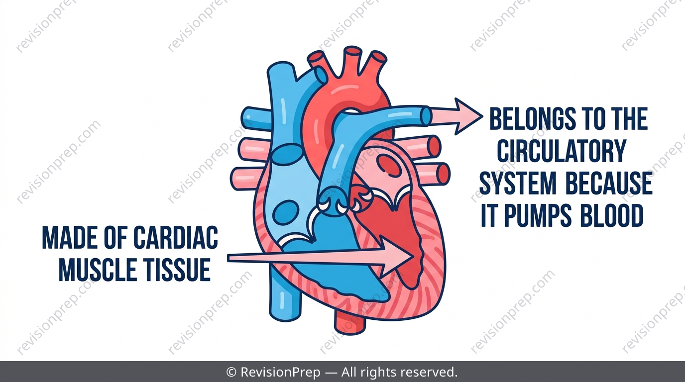 Heart diagram labelled as muscle tissue but classified under the circulatory system