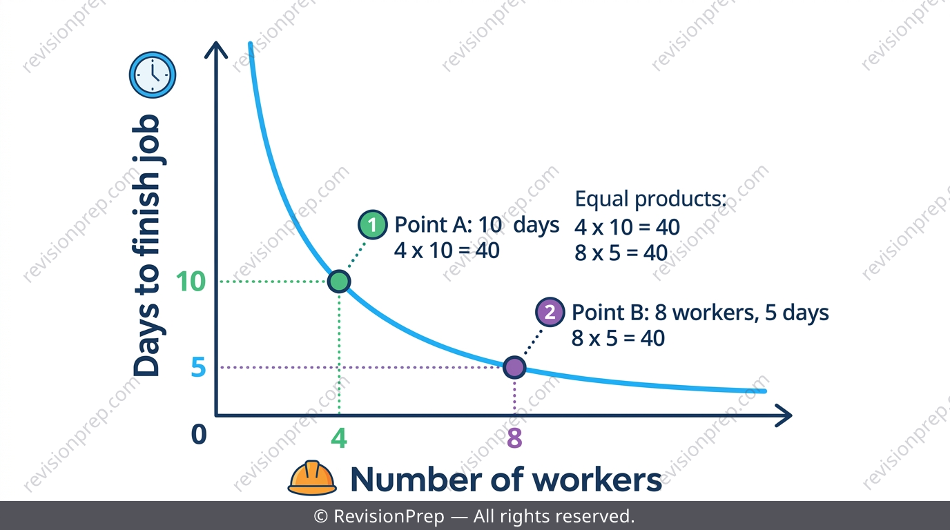 Curve graph showing inverse proportion between workers and days to finish a job