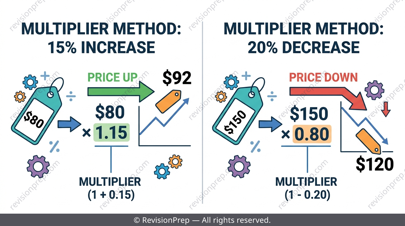 Number line showing $80 jacket price increasing by 15% using a multiplier