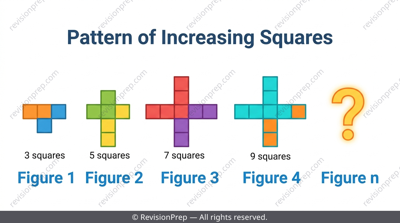 Growing pattern of squares for figures 1 to 4 used to derive an algebraic rule
