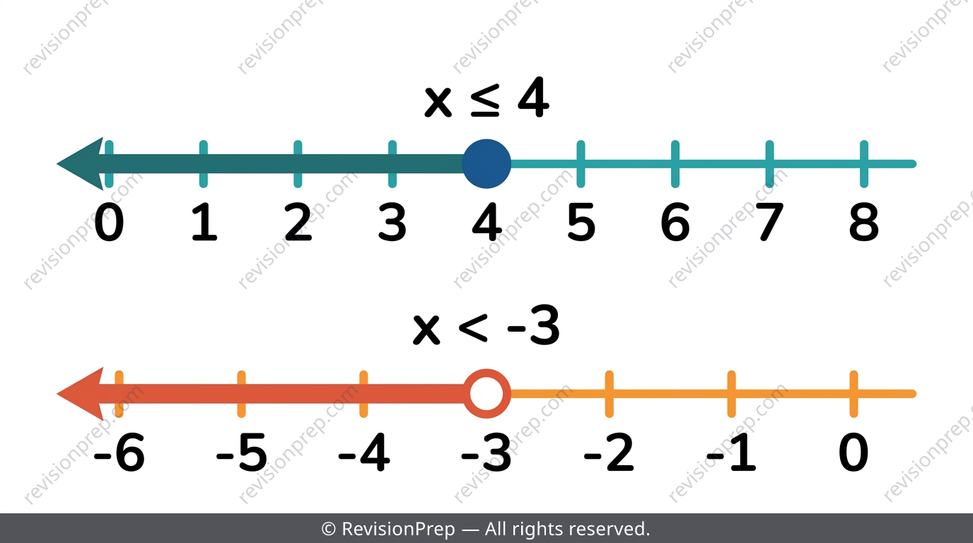 Number line showing closed circle at 4 with shading to the left for x less than or equal to 4