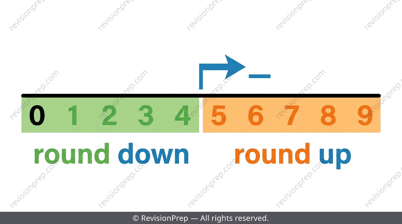 Rounding rule diagram showing the digit boundary between round up and round down