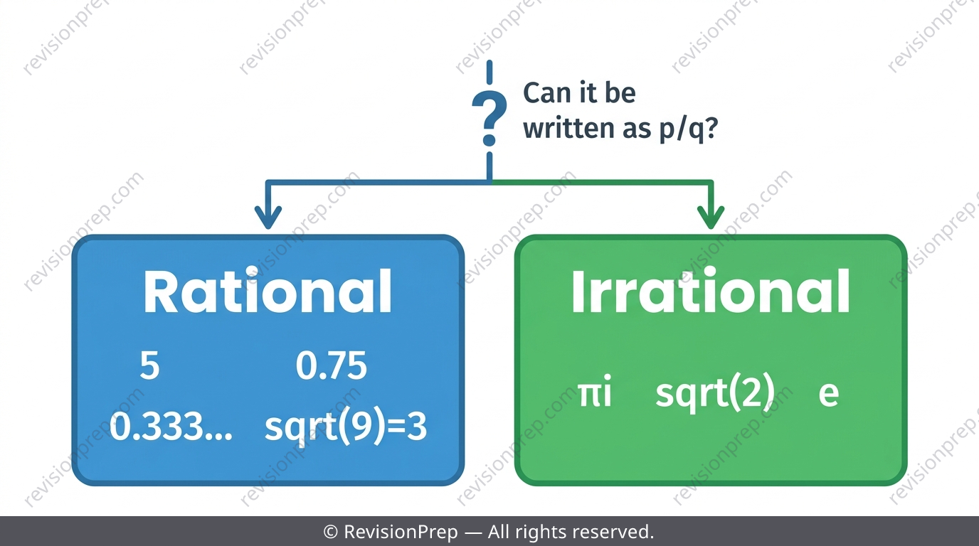 Diagram sorting numbers into rational and irrational categories