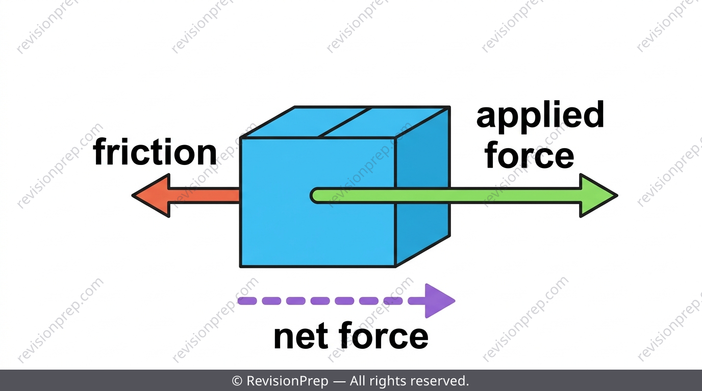 Free-body diagram of a toy car with applied force and friction arrows pointing opposite ways