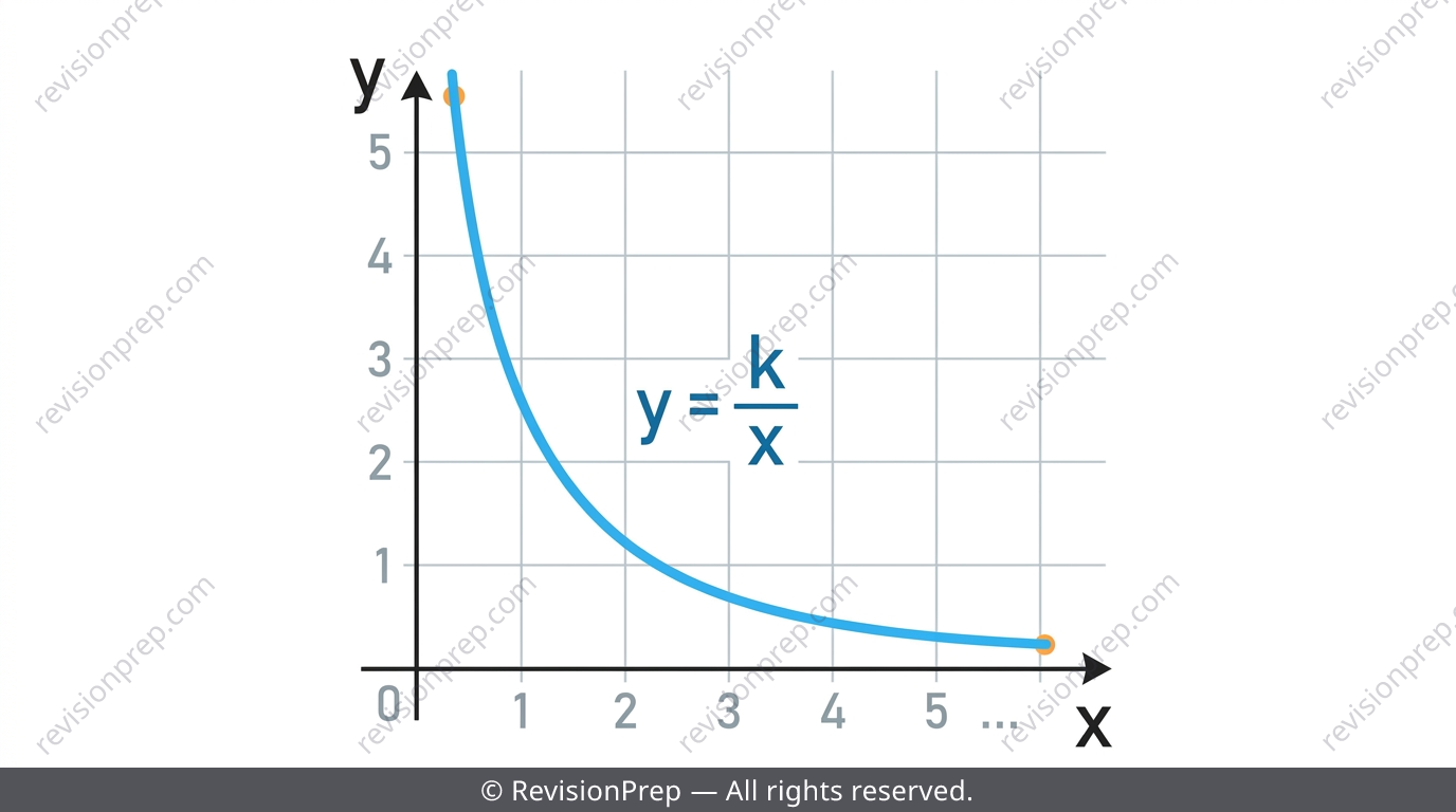 Graph of inverse proportion showing decreasing hyperbola curve
