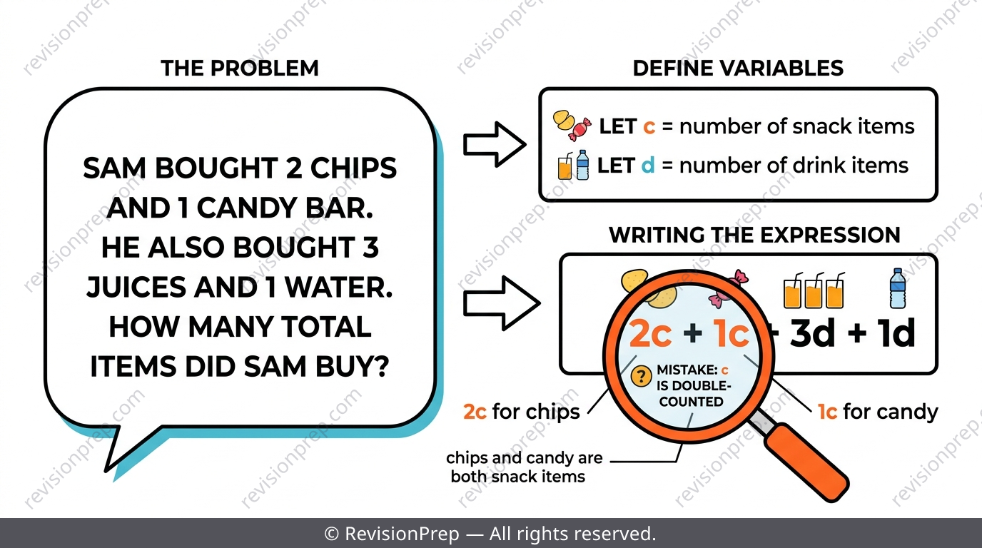 Word problem broken into a defined variable and an expression