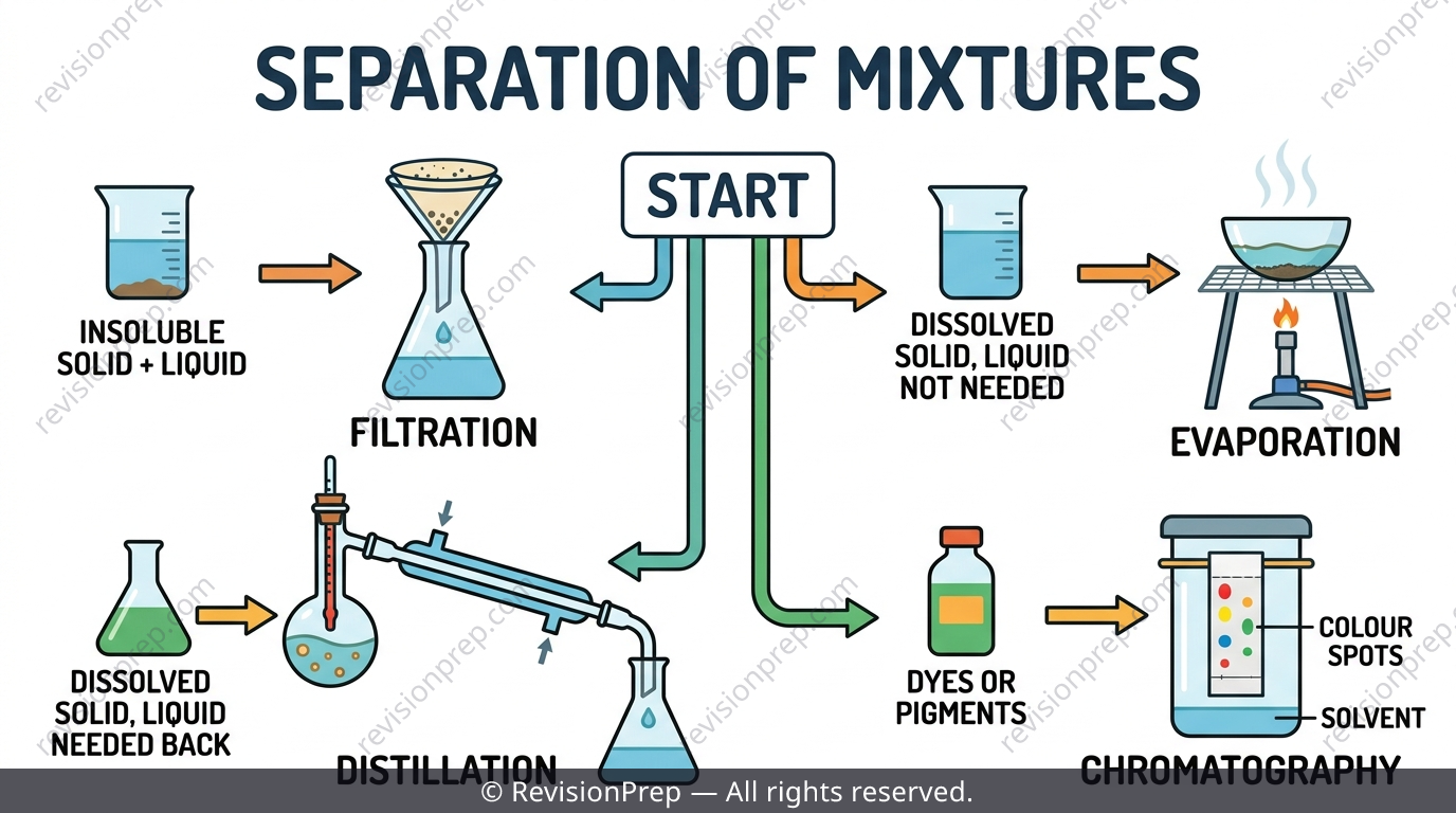 Flowchart matching mixture types to the correct separation technique
