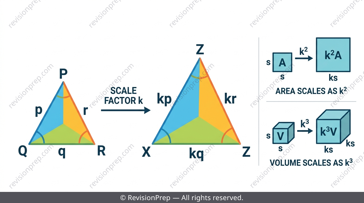 Two similar triangles with corresponding sides labelled and scale factor k