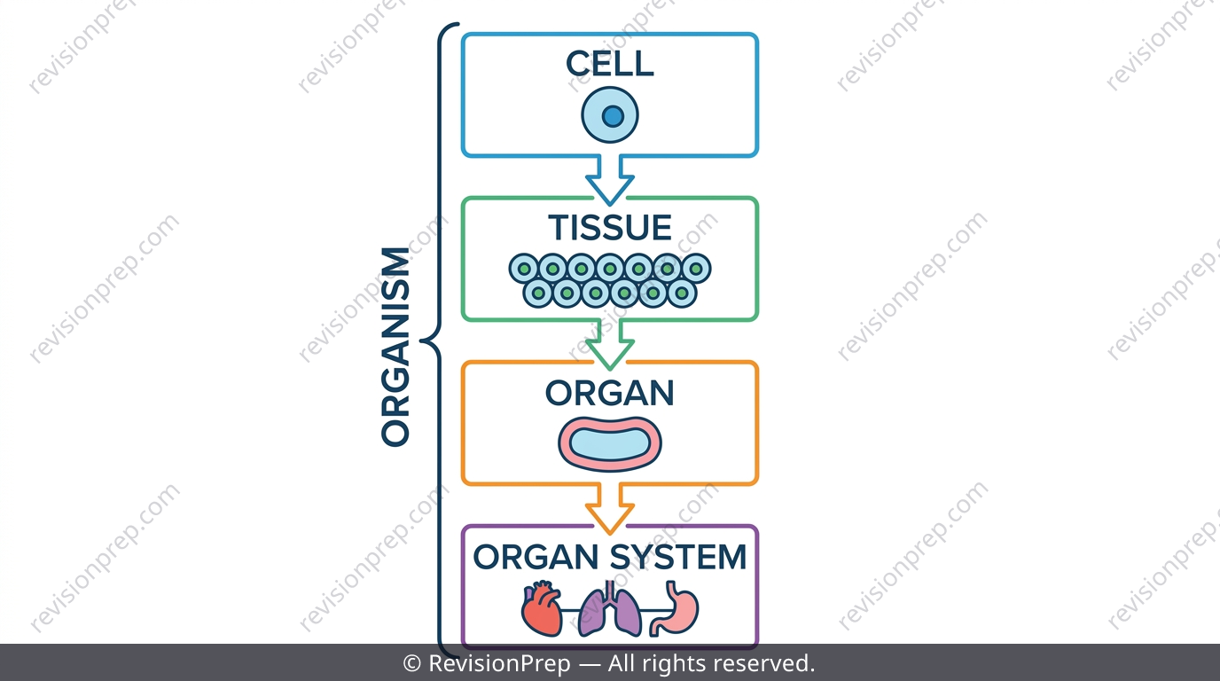 Flowchart of cell to tissue to organ to organ system