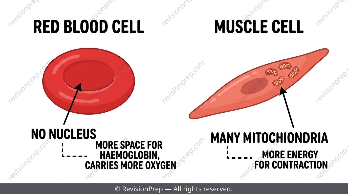 Comparison of red blood cell and muscle cell structures linked to their functions