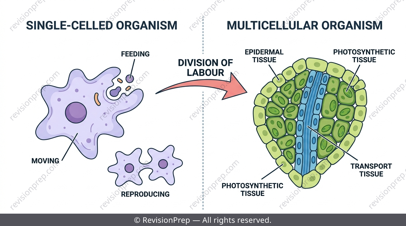 Comparison of a unicellular organism and a multicellular organism