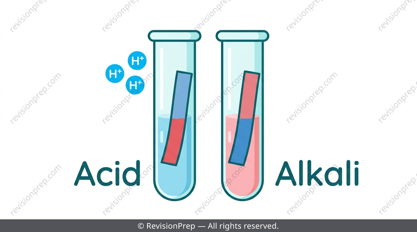 Litmus paper test showing acid turning blue litmus red and alkali turning red litmus blue