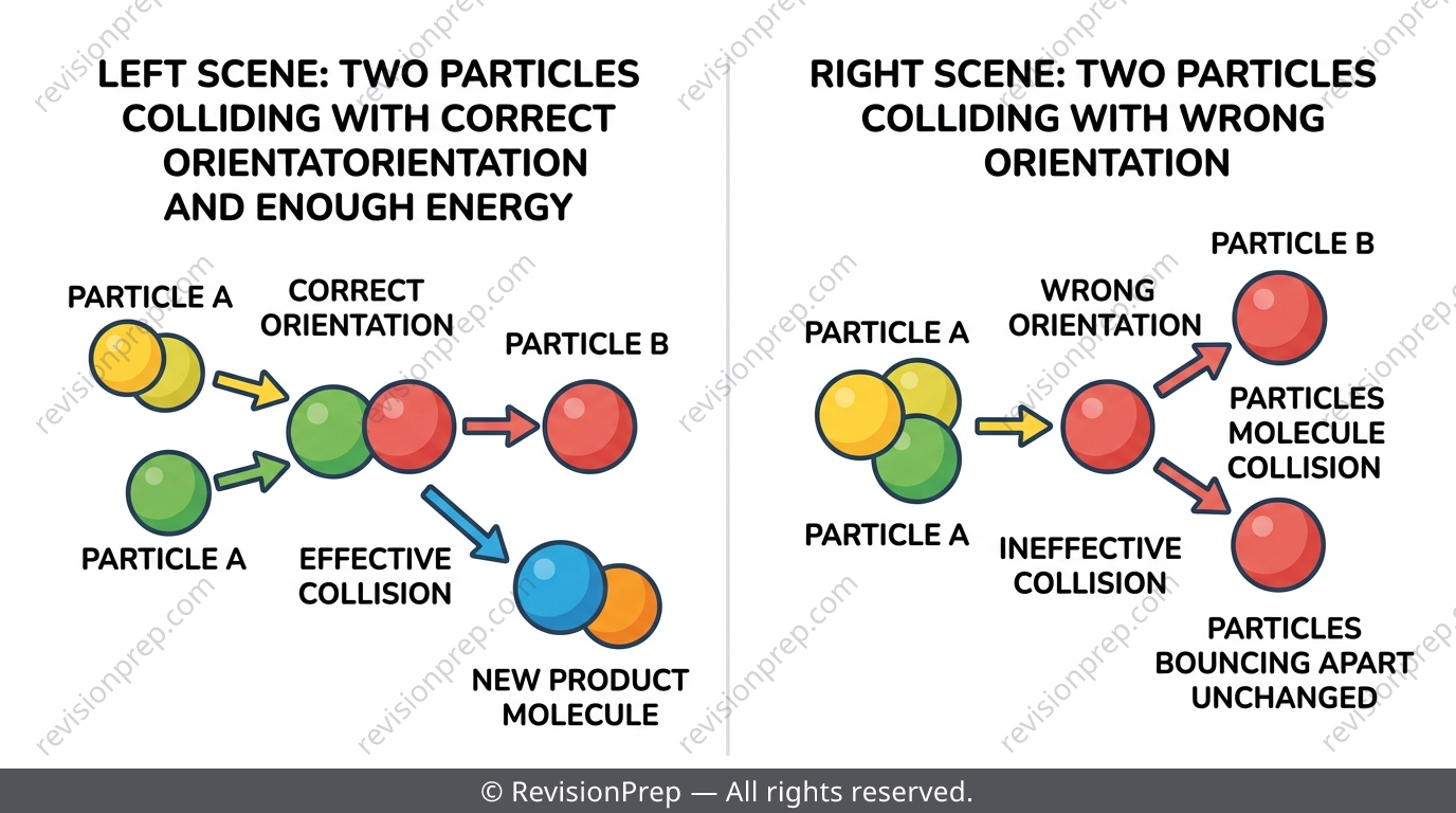 Diagram comparing an effective collision and an ineffective collision between particles