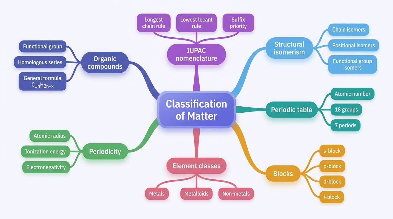 Mind map of Structure: Classification of Matter centred on Classification of Matter.