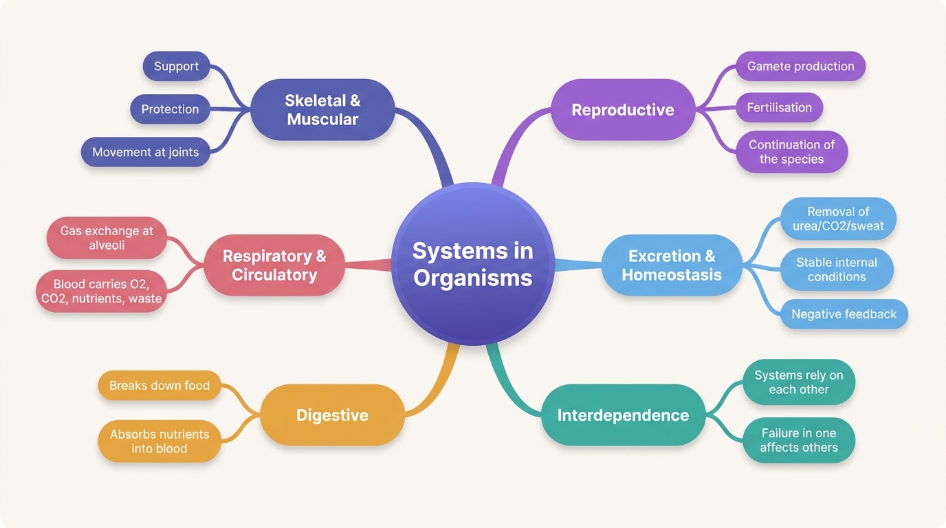 Mind map of Systems in Organisms centred on Systems in Organisms.