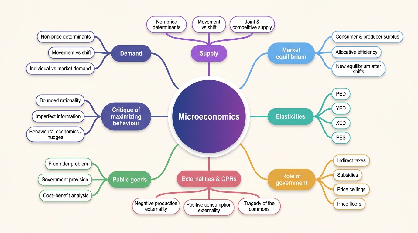 Mind map of Microeconomics centred on Microeconomics.