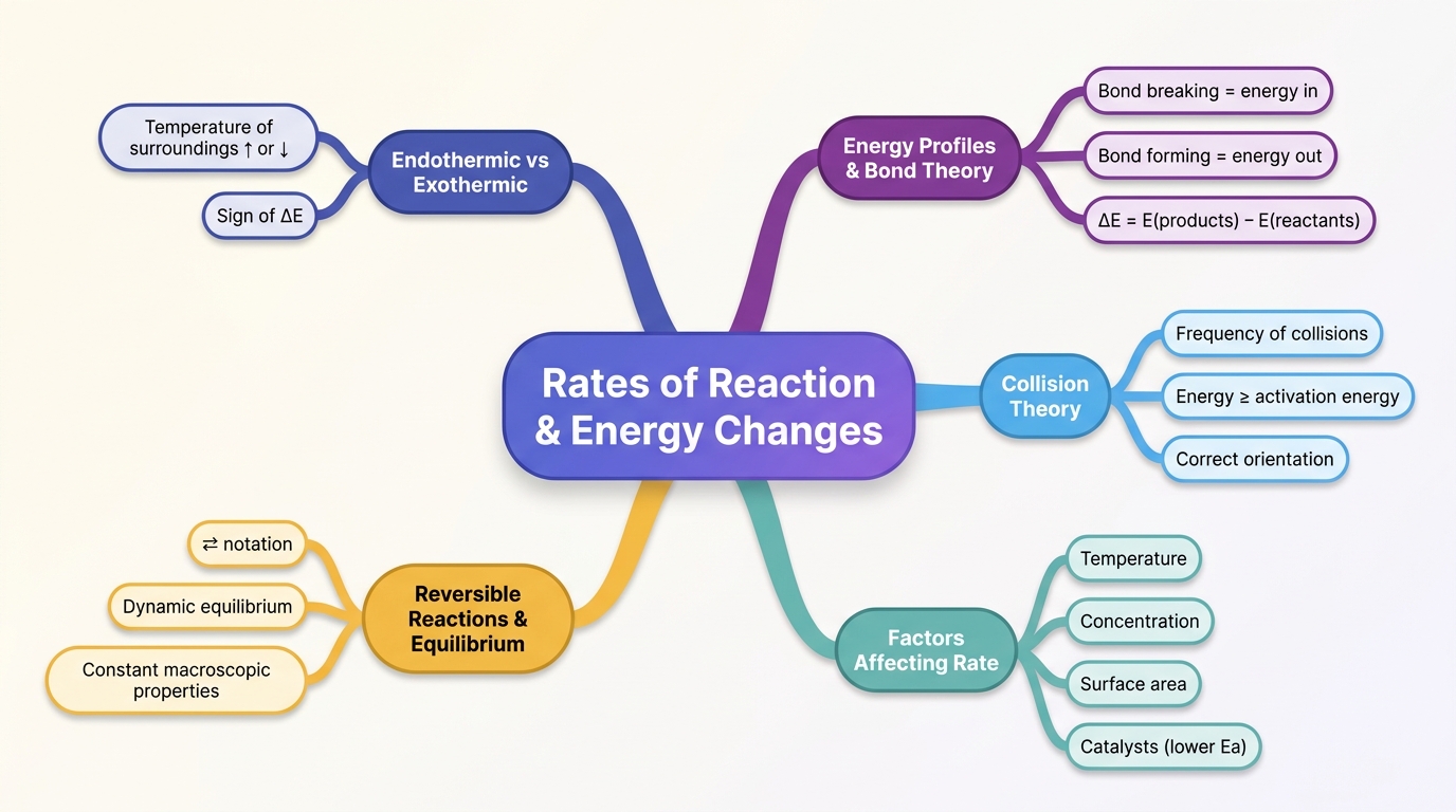 Mind map of Rates of Reaction and Energy Changes centred on Rates of Reaction & Energy Changes.
