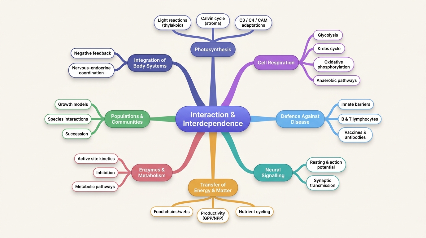 Mind map of Interaction and Interdependence centred on Interaction & Interdependence.