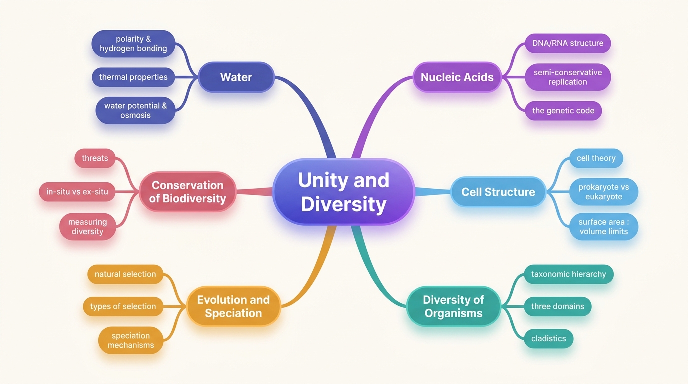 Mind map of Unity and Diversity centred on Unity and Diversity.