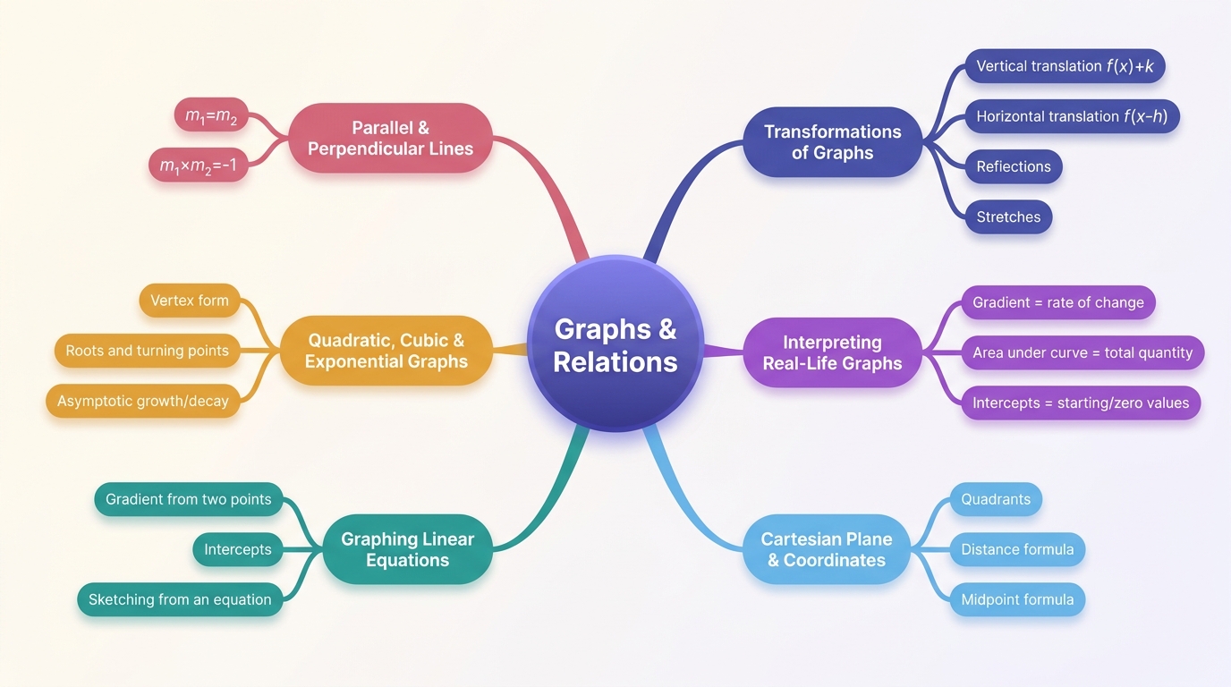 Mind map of Graphs and Relations centred on Graphs & Relations.
