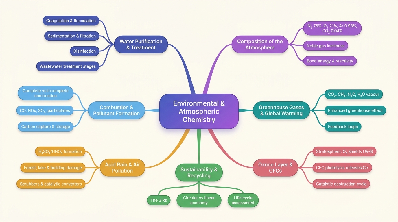 Mind map of Environmental and Atmospheric Chemistry centred on Environmental & Atmospheric Chemistry.