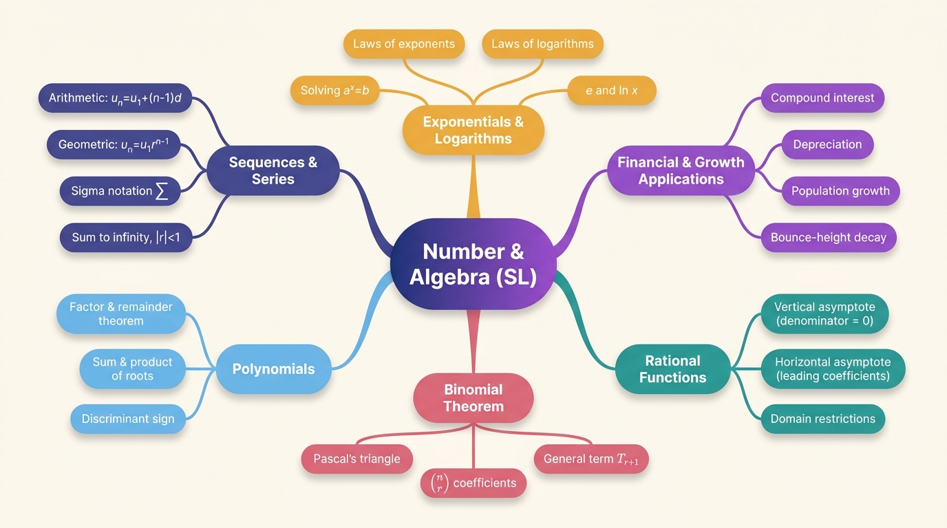 Mind map of Number and Algebra centred on Number & Algebra (SL).