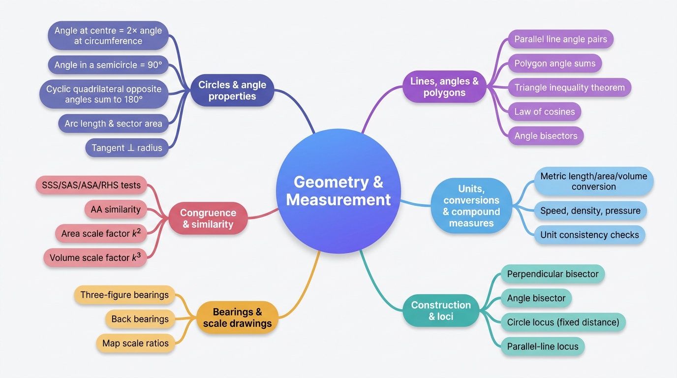 Mind map of Geometry and Measurement centred on Geometry & Measurement.
