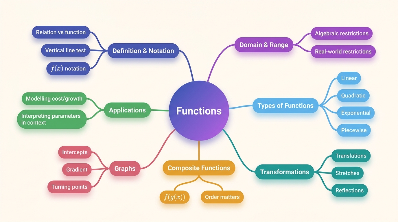 Mind map of Functions centred on Functions.