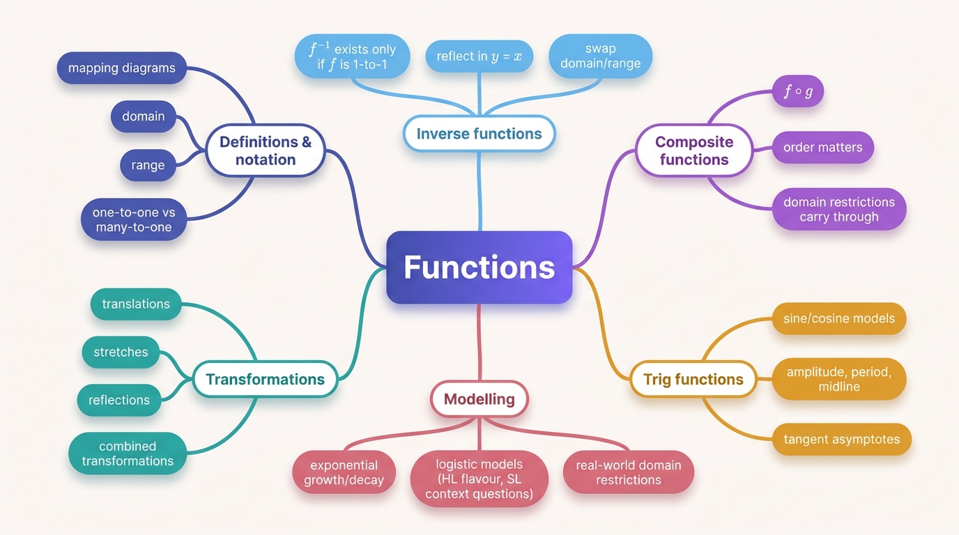 Mind map of Functions centred on Functions.