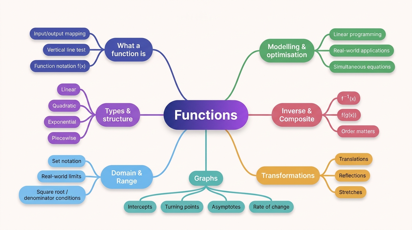 Mind map of Functions centred on Functions.